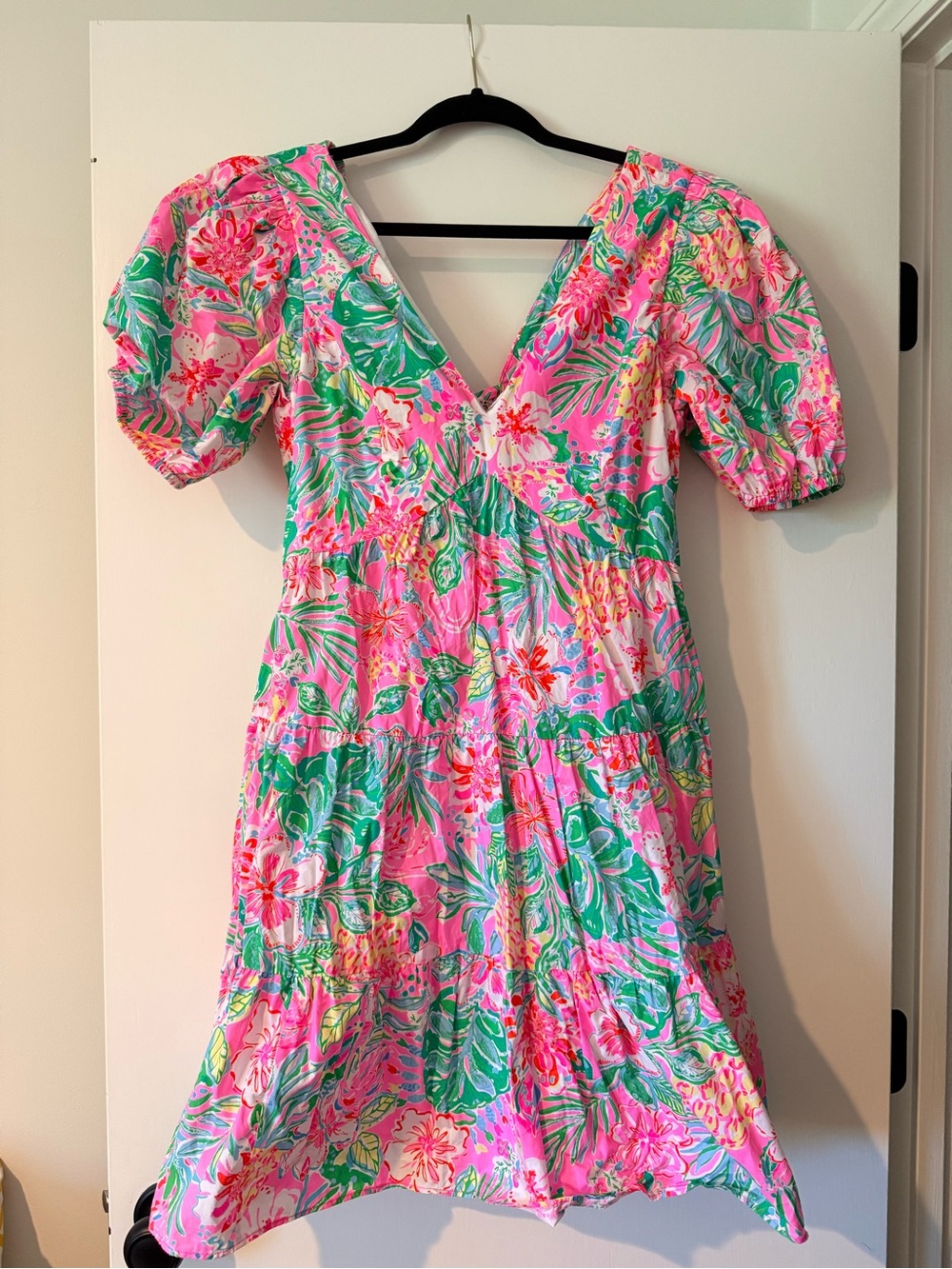Lilly Pulitzer Pink Floral Puff Sleeve Casual Dress